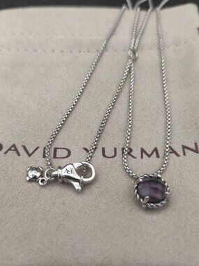 David Yurman 925 Silver Amethyst Cable Necklace with Original Pouch
